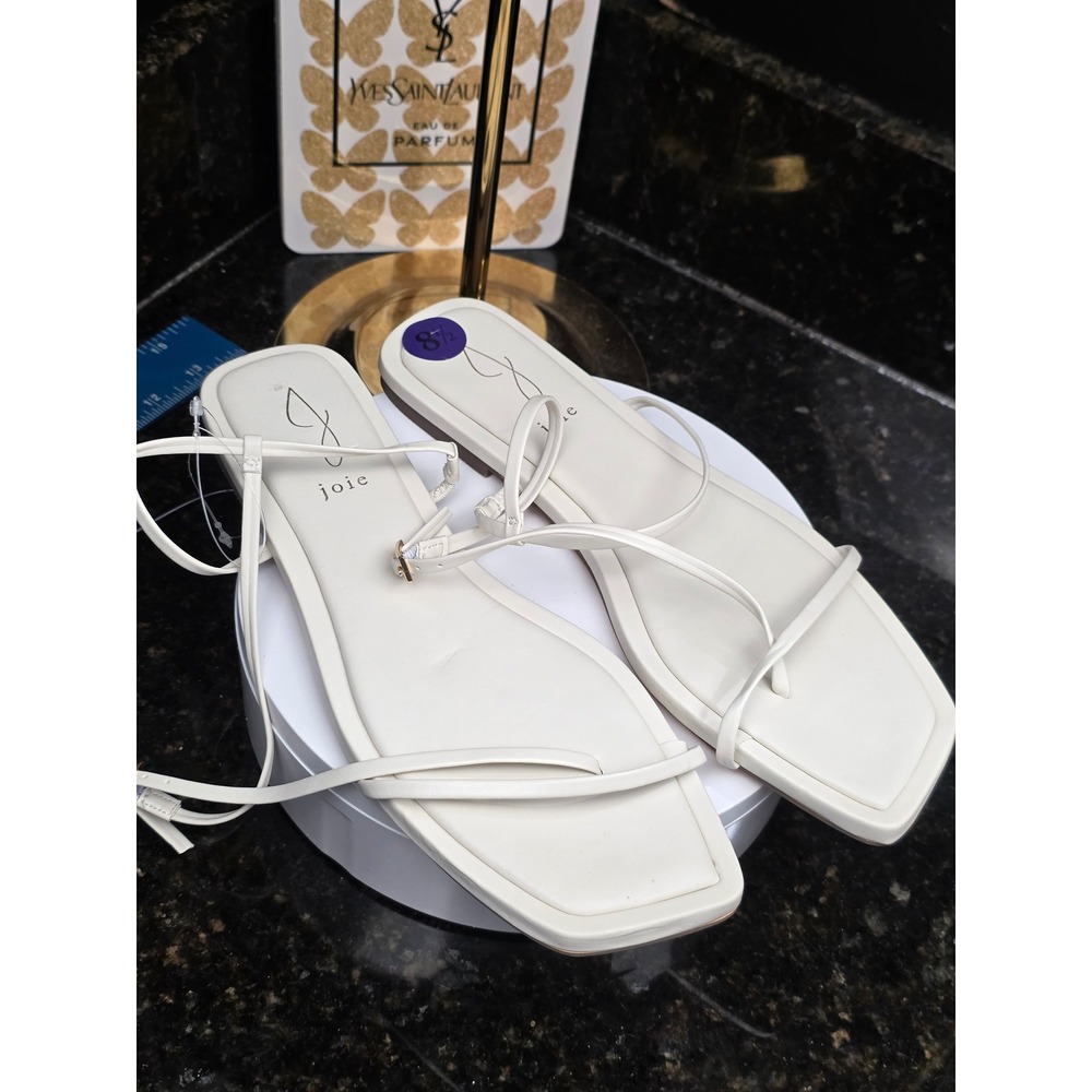Joie Glory Sandal 8.5 White Strappy Square Toe Minimalist Flat Ankle Wrap Sandal